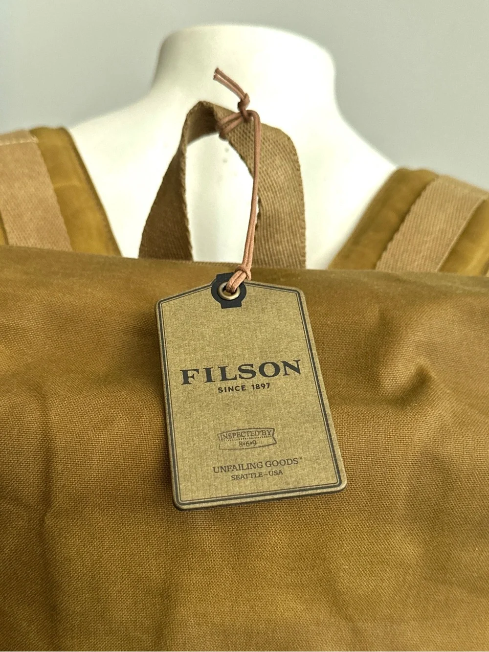 Filson Tan Canvas Backpack with Dark Brown Leather Straps
